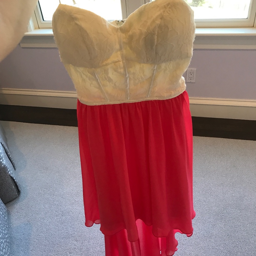 Flowy high low dress off white top coral bottom